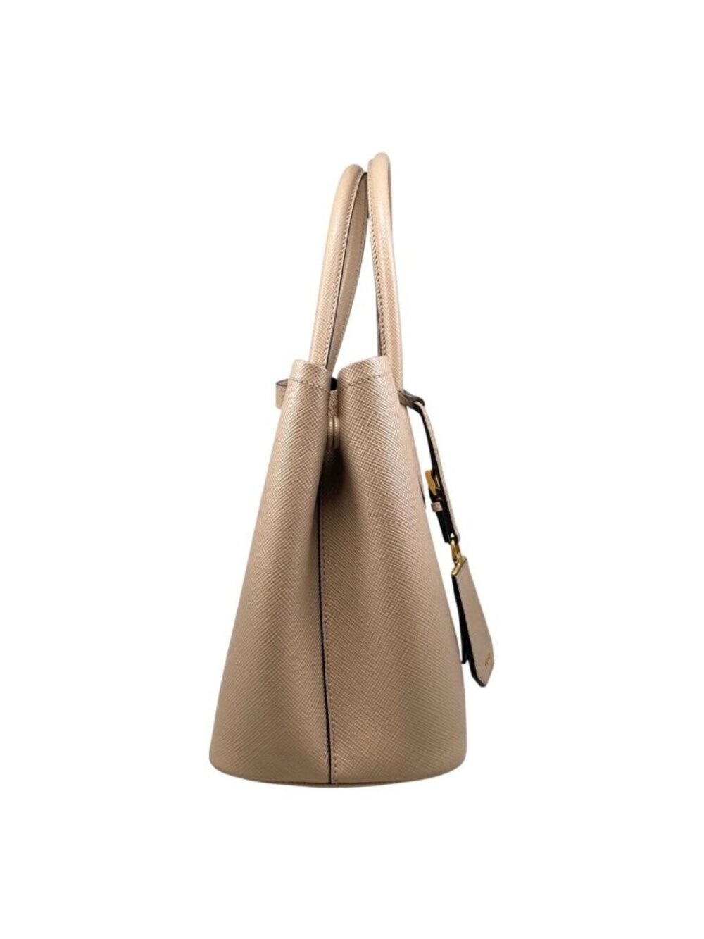 Prada Handbag Double Bag Saffiano Cuir Leather Triangle Logo Beige Black Gold - Picture 4 of 15